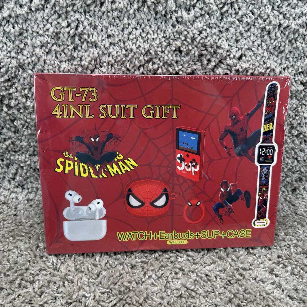 Spider Man GT 73 4 in 1 Gift Set Smart Watch Wireless Earbuds Game Console Case